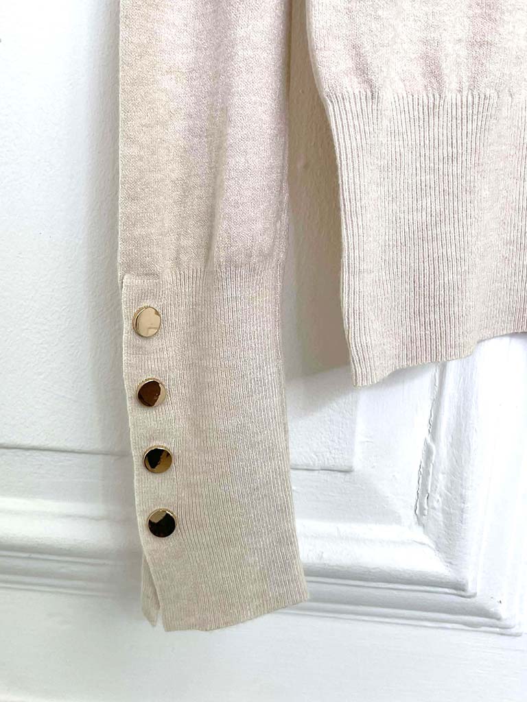 Gold Button Polo Knit - Stone