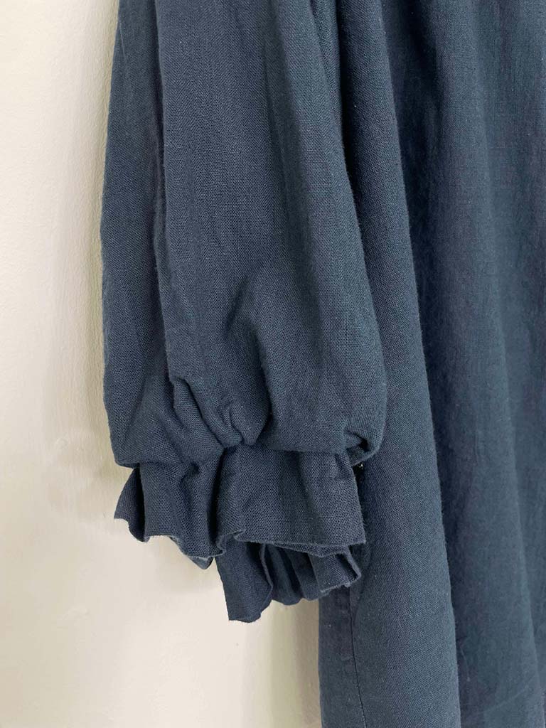 Cotton & Linen Peasant Top - Navy