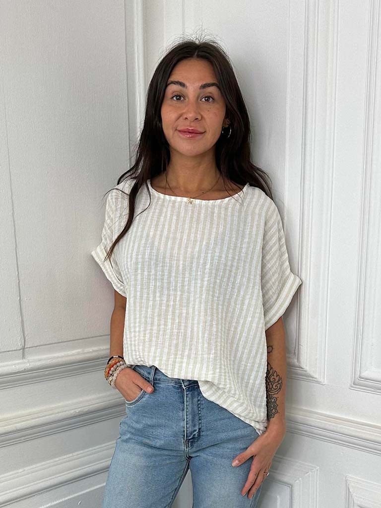 Stripe Boxy Tee - Stone