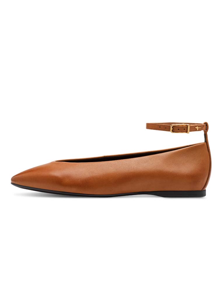 Tamaris Leather Ballet Flats - Cognac