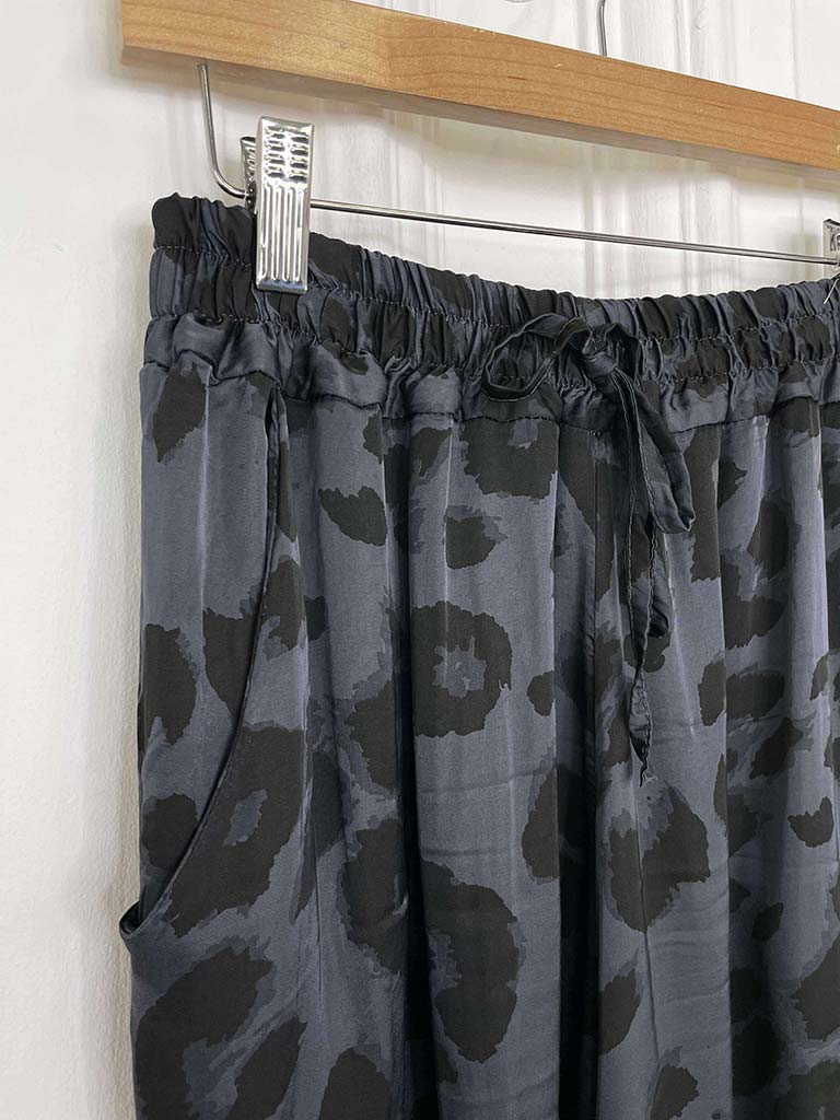 Leopard Silk Mix Palazzos - Slate