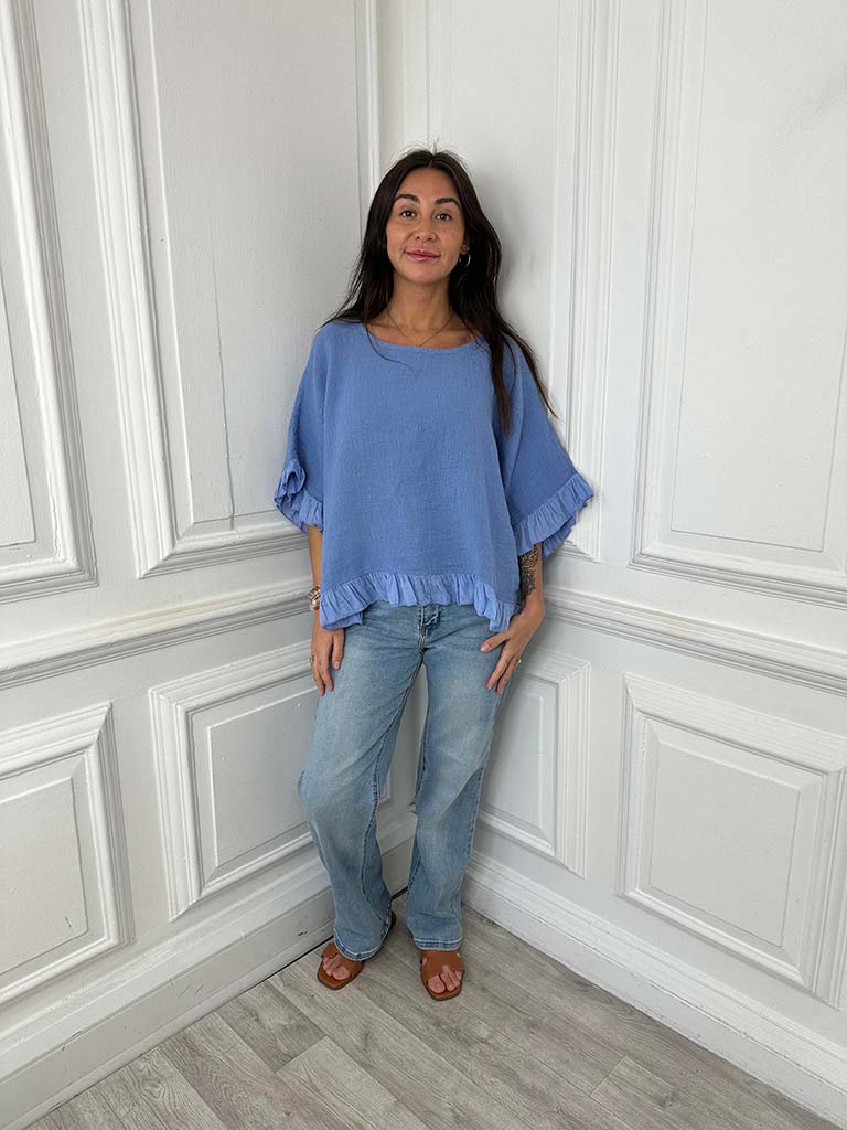Cotton Frill Top - Denim