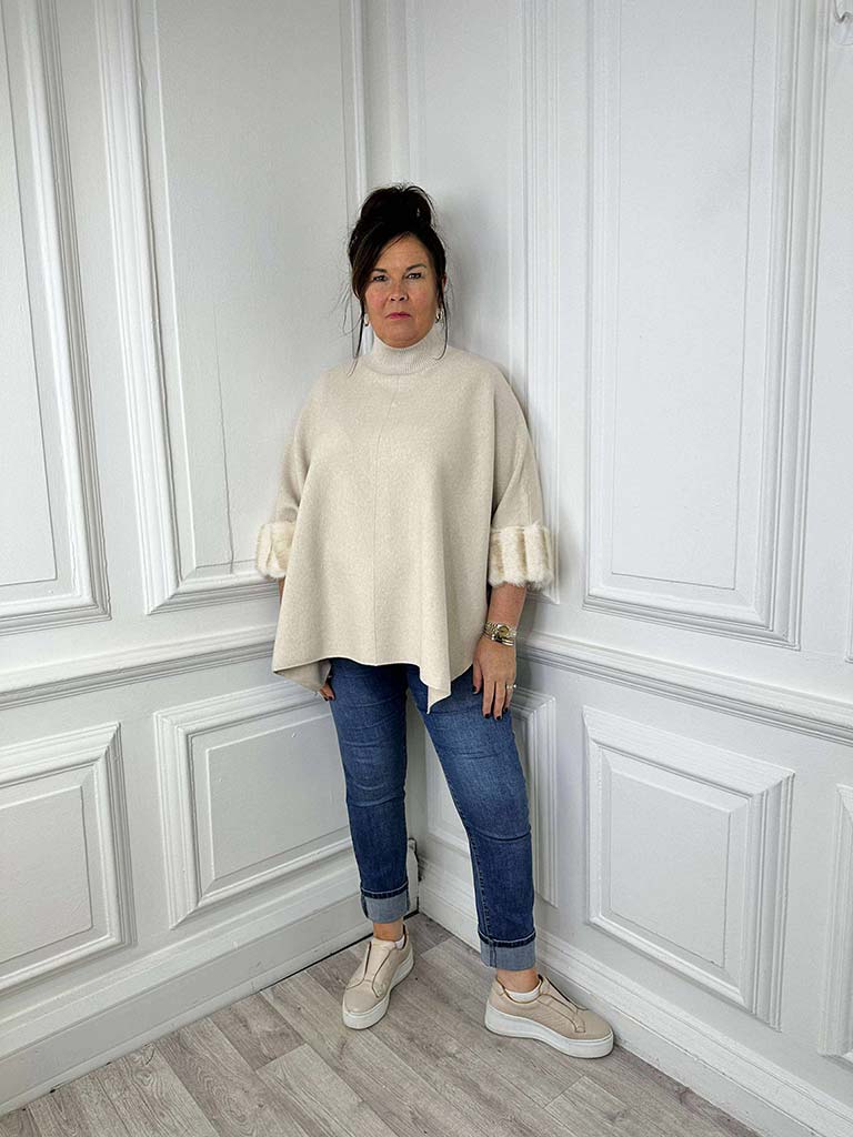 Faux Fur Boxy Knit - Almond