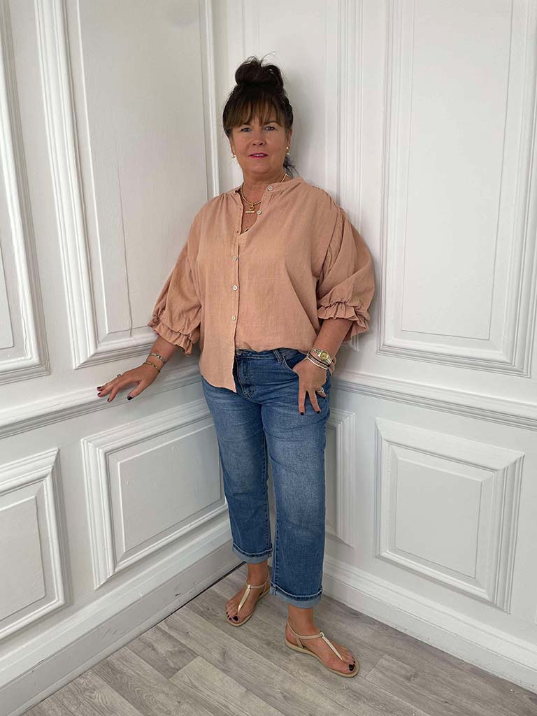 Cotton & Linen Peasant Top - Apricot