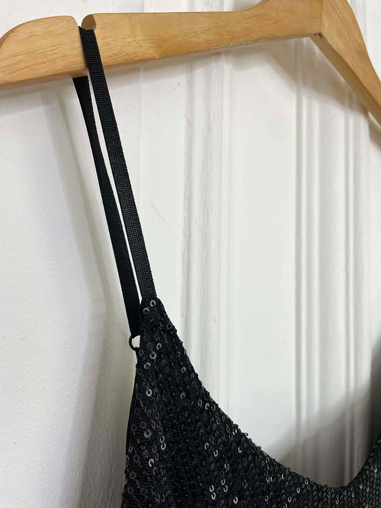 V-Neck Sequin Vest - Black