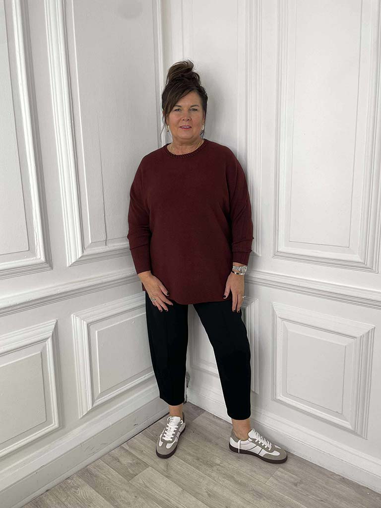 Braided Neckline Knit - Burgundy