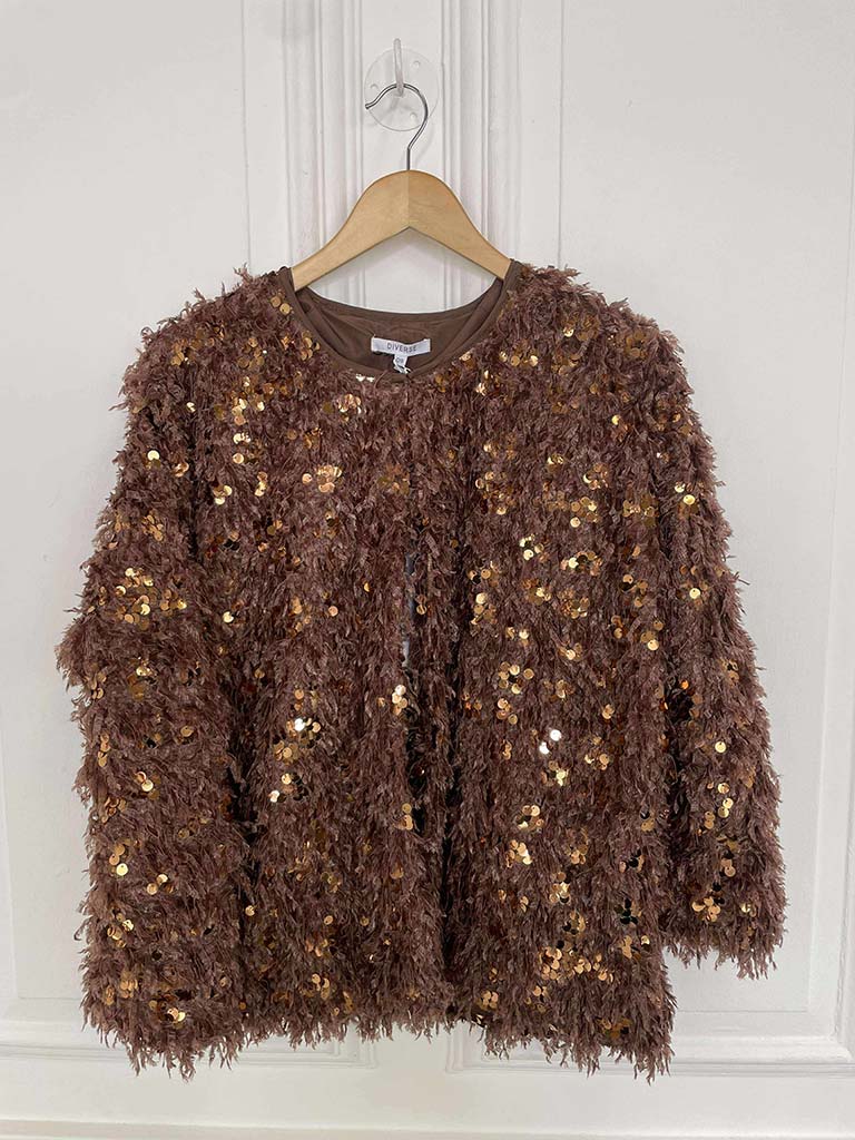 Faux Feather Sequin Jacket - Cinnamon