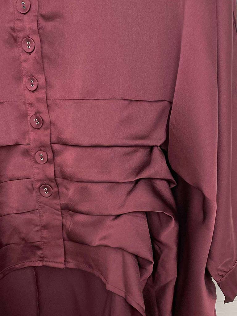 Malissa J Silk Feel Pleat Detail Shirt - Wine