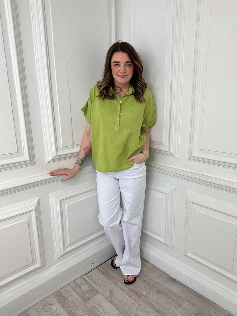Cotton & Linen Popover Shirt - Avocado