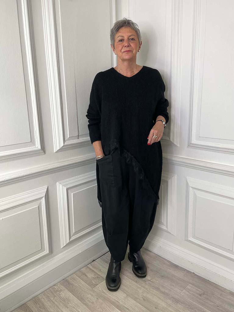 Lace Edge Asymmetric Knit - Black