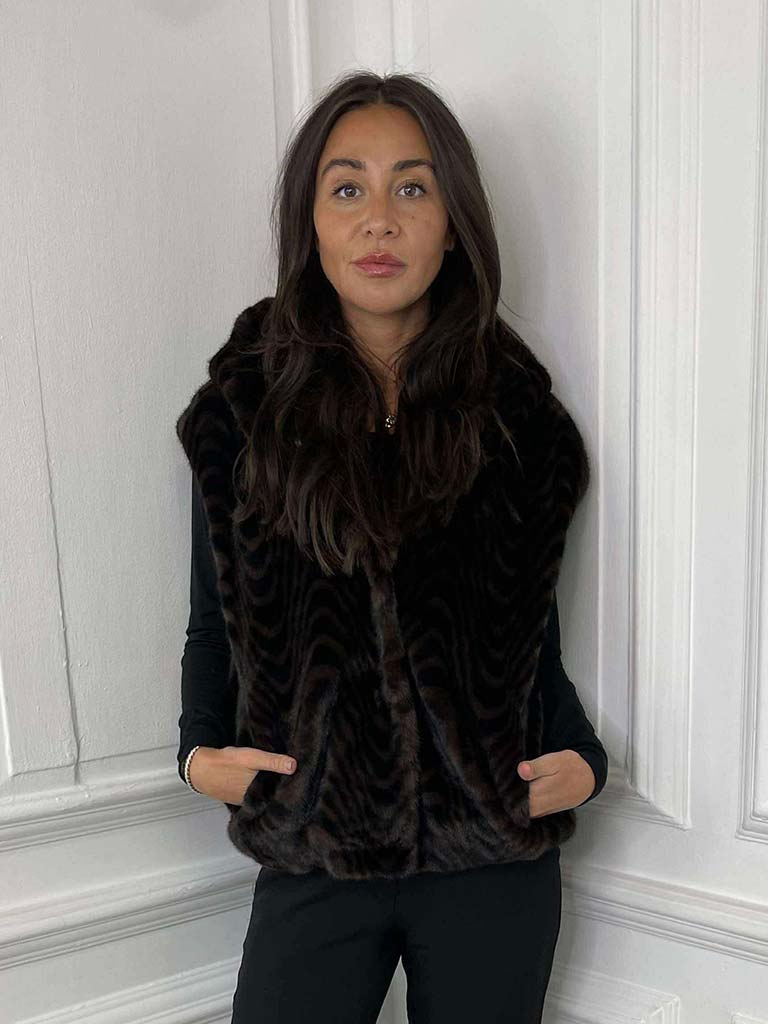 Malissa J Faux Fur Hooded Gilet - Swirl