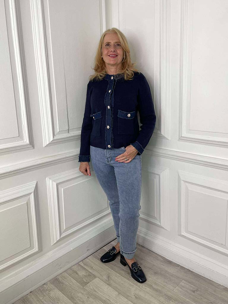 Knitted Denim Edge Jacket - Navy