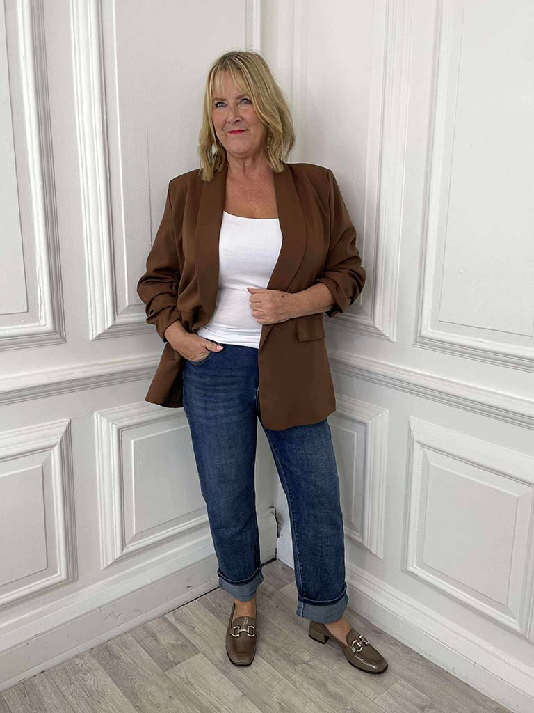 Ruched Sleeve Blazer - Toffee