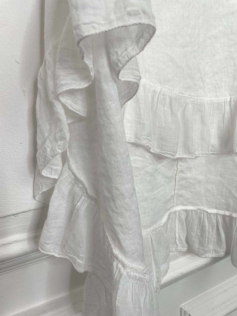Linen Frill High Low Vest - White