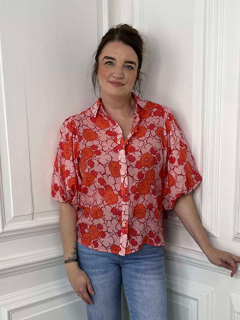 Puff Sleeve Poppy Print Shirt