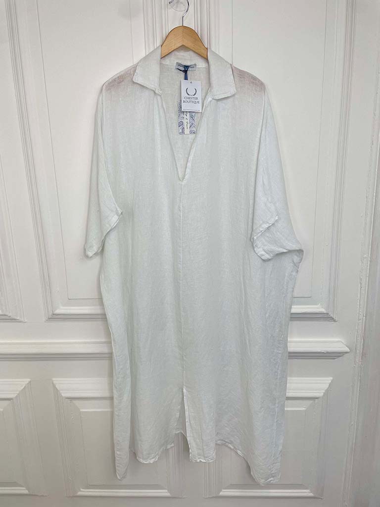 Collared Linen Dress - White