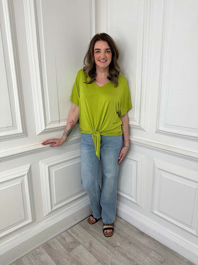 Bamboo Jersey Tie Front T-Shirt - Kiwi