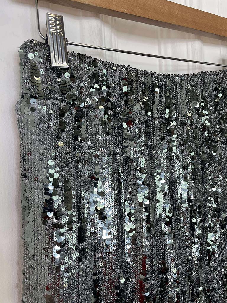 Sequin Wide Leg Trousers - Steel