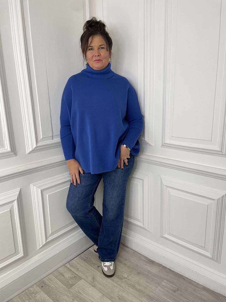 Boxy Polo Knit - Cobalt