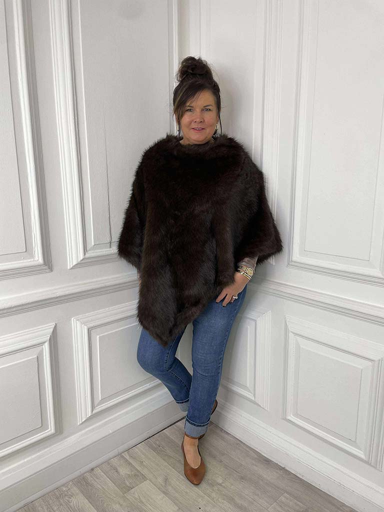 Faux Fur Poncho - Chocolate