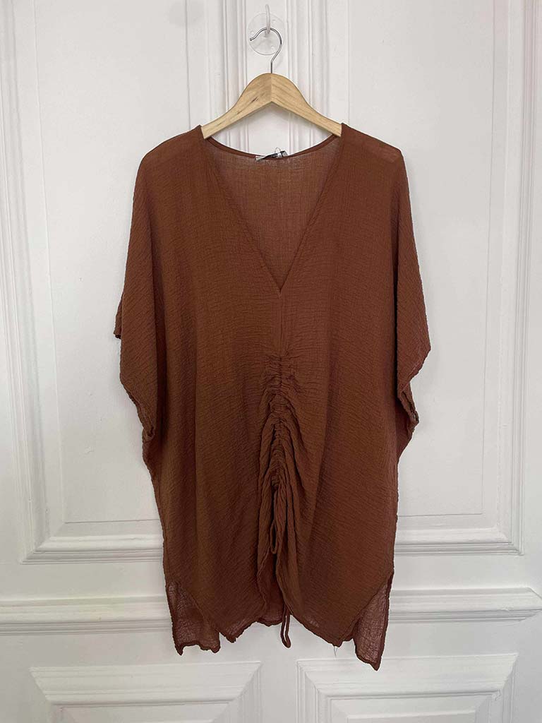 Seersucker Drawstring Top - Burnt Umber