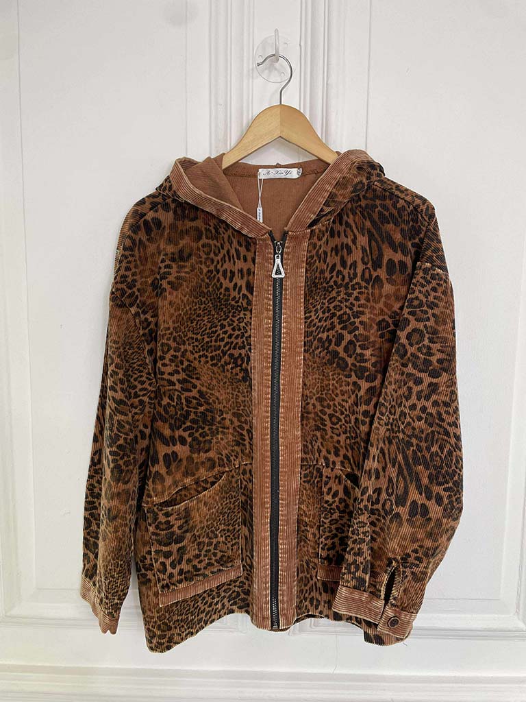 Leopard Cord Hooded Jacket