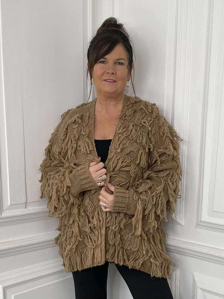 Slouchy Shaggy Cardigan - Caramel
