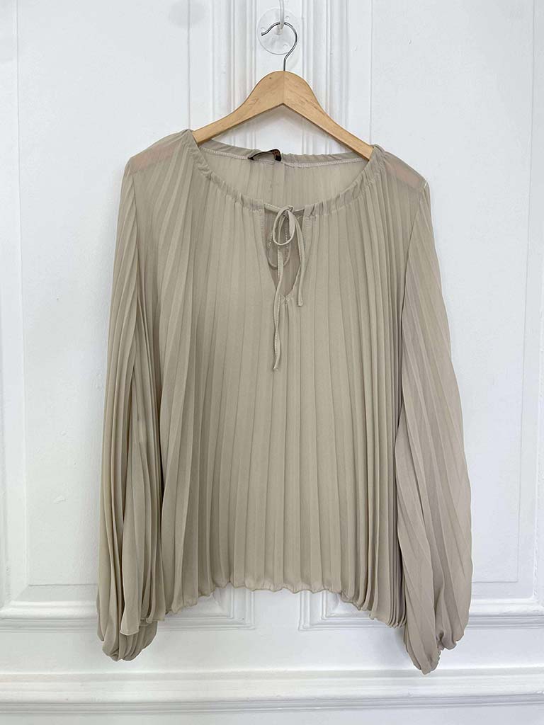 Pleat Balloon Sleeve Top - Stone
