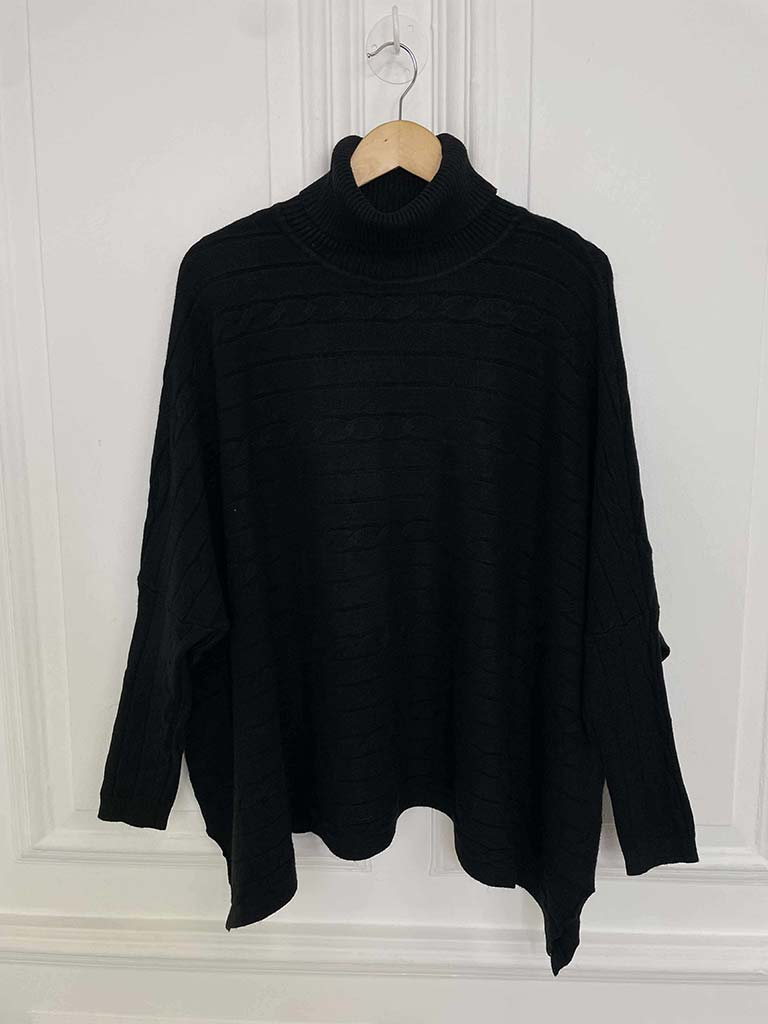 Cable Ribbed Polo Knit - Black