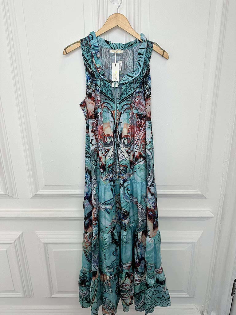 Malissa J Aqua Tiered Maxi Dress