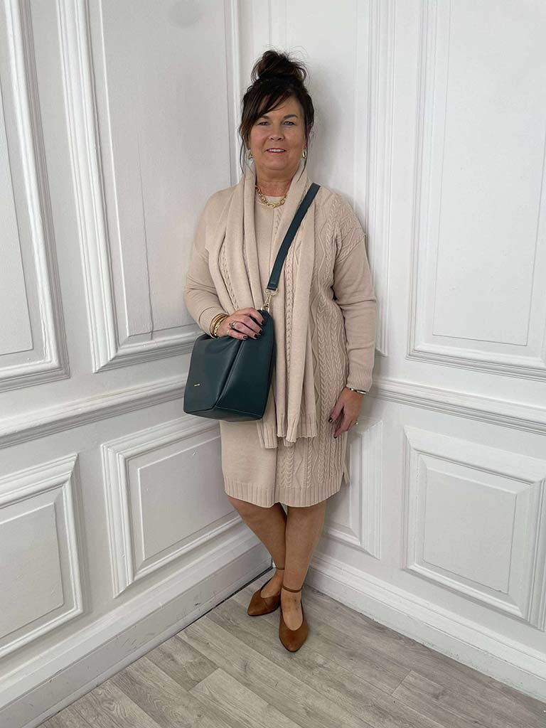 Malissa J Cable Knit Tunic & Scarf - Stone