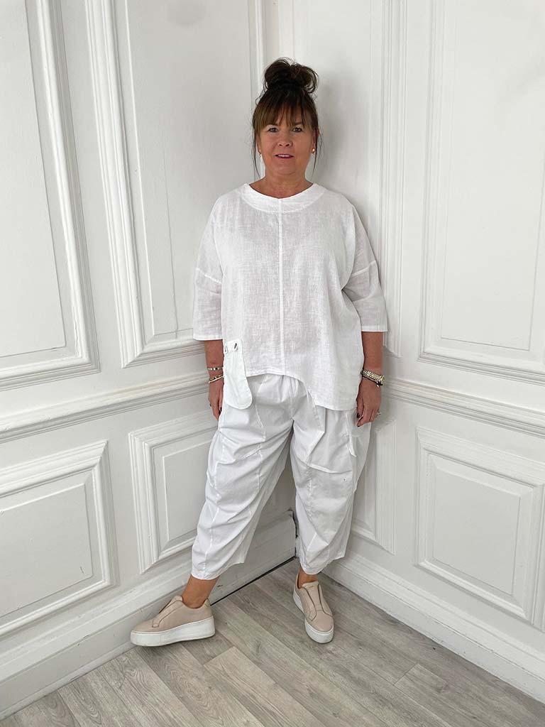 Cocoon Button Trousers - White