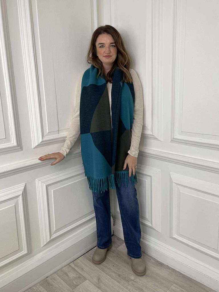 Geo Print Cashmere Mix Scarf - Teal