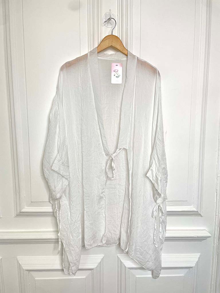 Oversized Tie Kimono - White