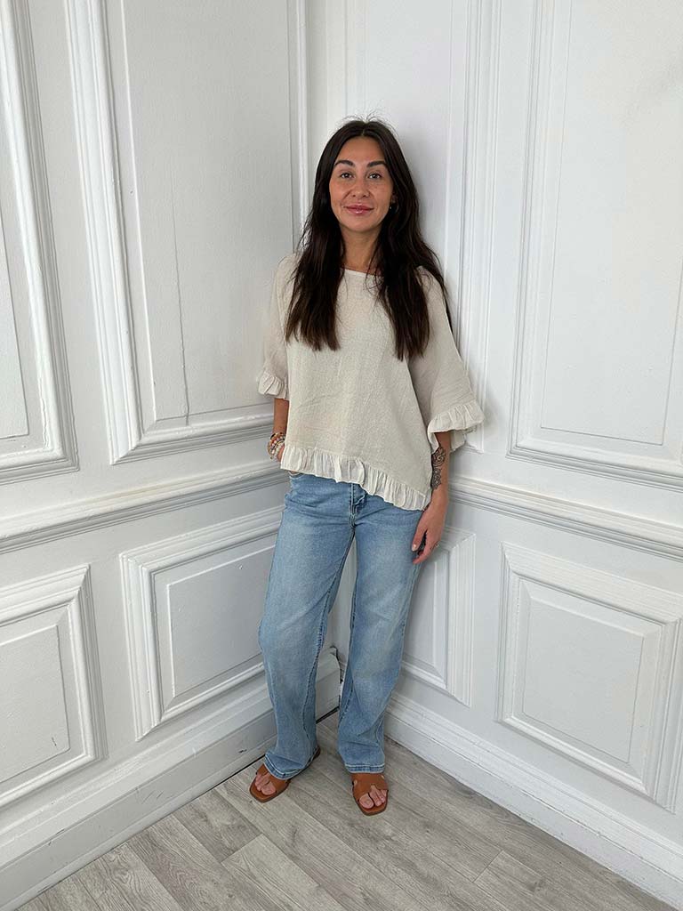 Cotton Frill Top - Stone