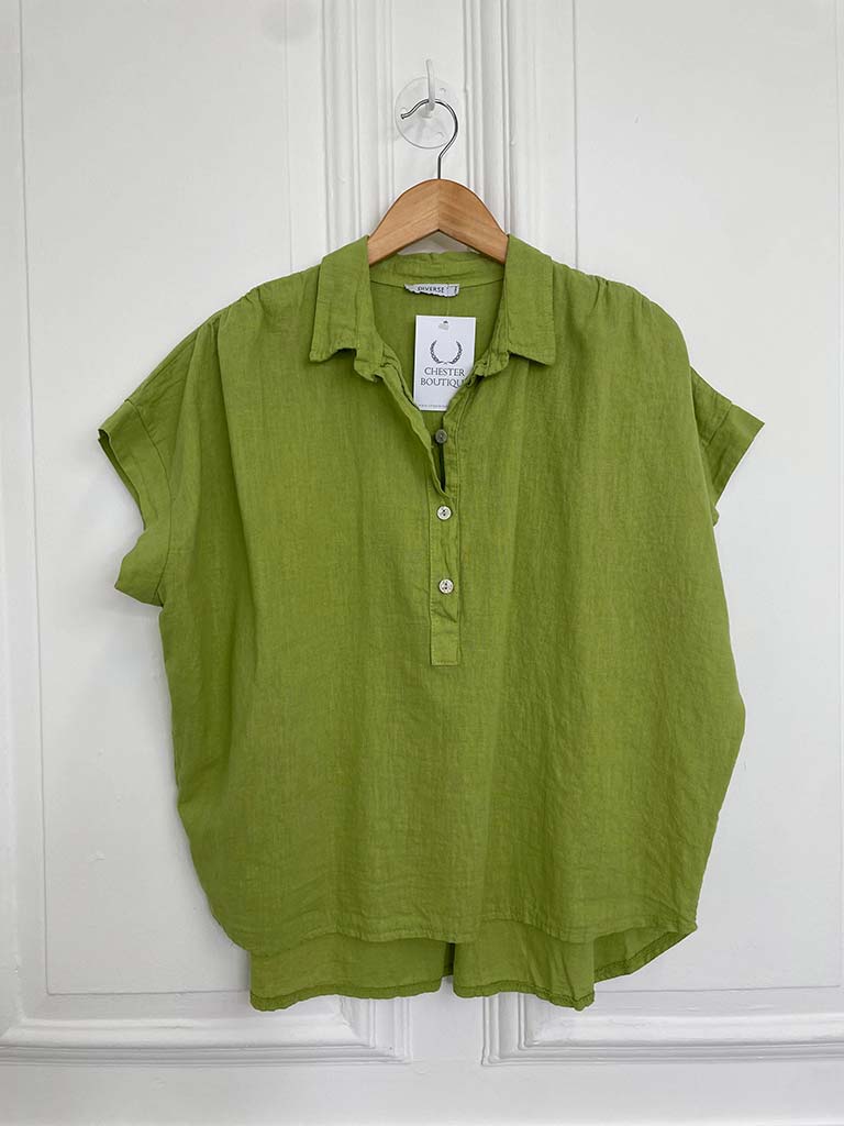 Cotton & Linen Popover Shirt - Avocado