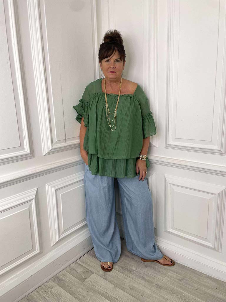 Malissa J Crinkle Frill Top - Green