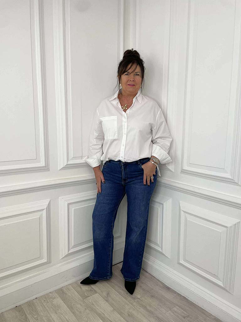 Loose Wide Leg Jeans - Dark Blue Wash