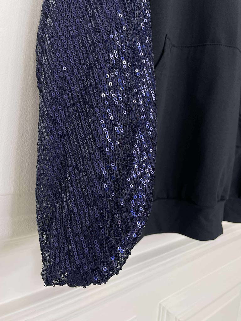 Sequin Sleeve Hoodie - Navy