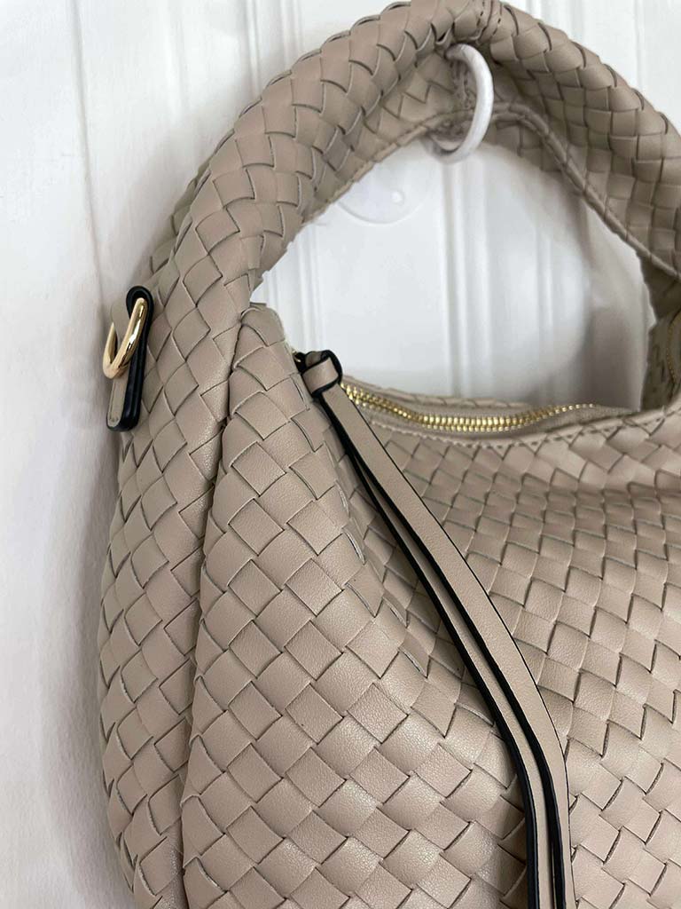 Woven Faux Leather Bag - Stone
