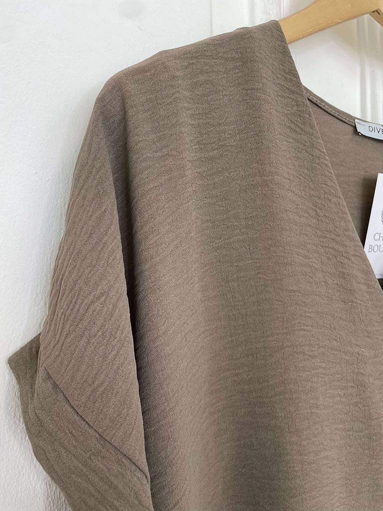 V-Neck Pleat Front Top - Mocha