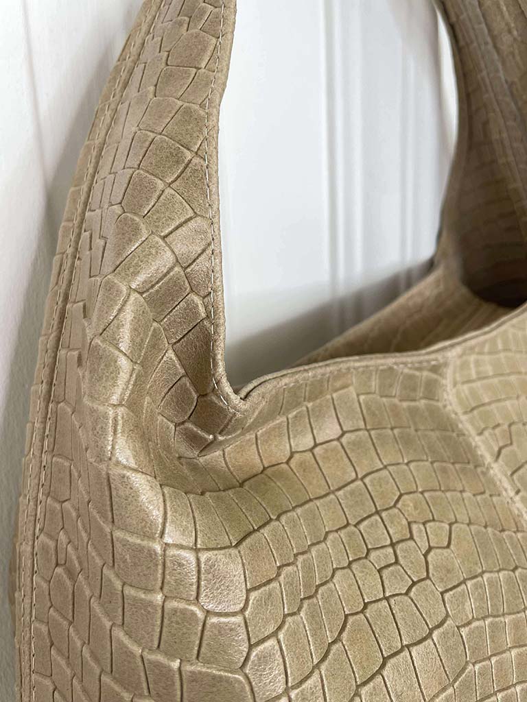 Faux Croc Leather Bag - Sand