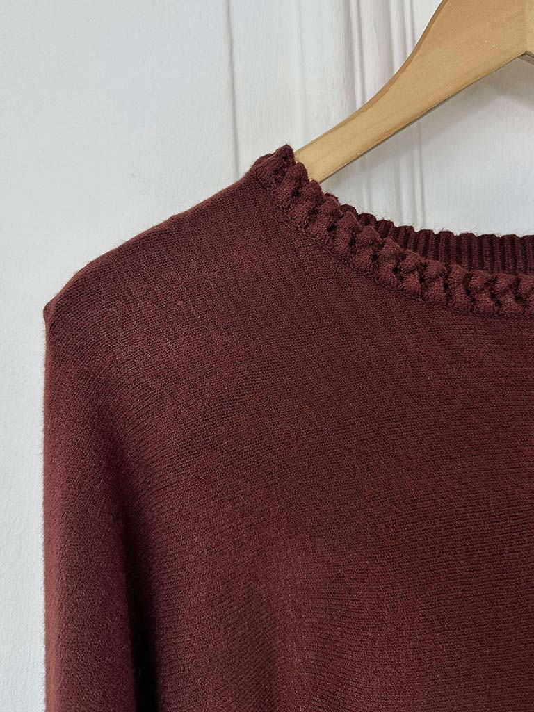Braided Neckline Knit - Burgundy