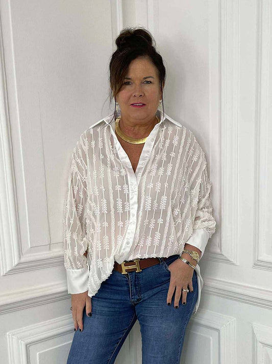 Textured Sheer Classic Shirt - Winter White