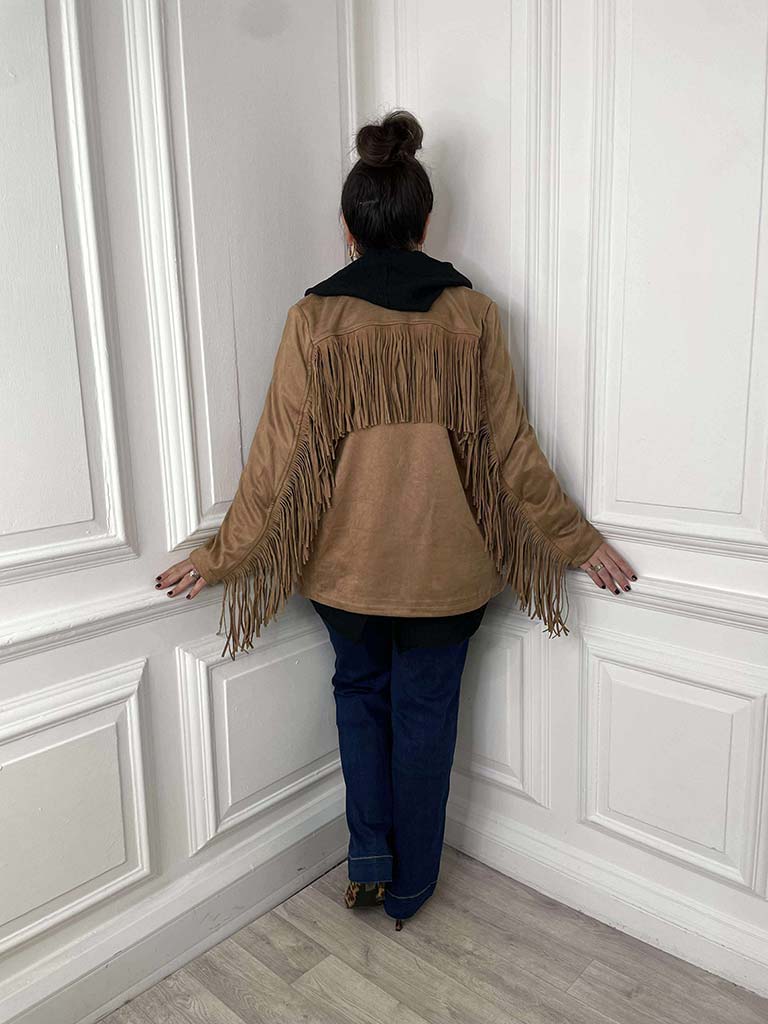 Faux Suede Fringed Jacket - Camel