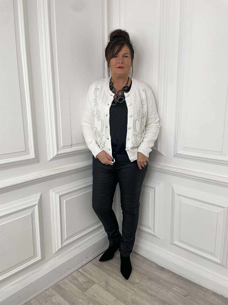 Malissa J Bijou Cardigan - Winter White