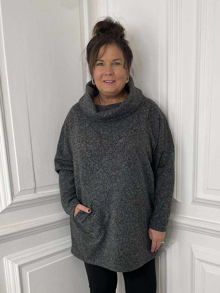 Cowl Pocket Tunic - Grey Marl