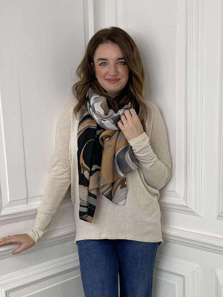 Marble Print Scarf - Black
