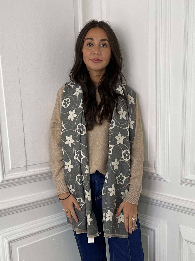 Malissa J Flower Logo Scarf - Grey