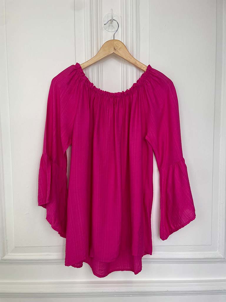 Bardot Frill Sleeve Top - Hot Pink
